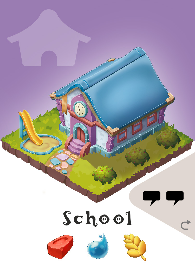 Fae Village building card: School