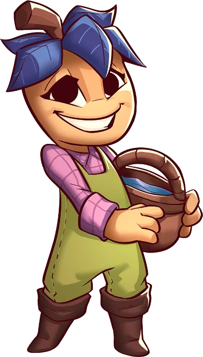 Plum, a Fae villager carrying a basket